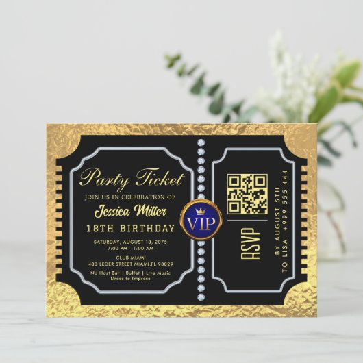Golden Party QR code Ticket Uitnodiging (Staand voorkant)