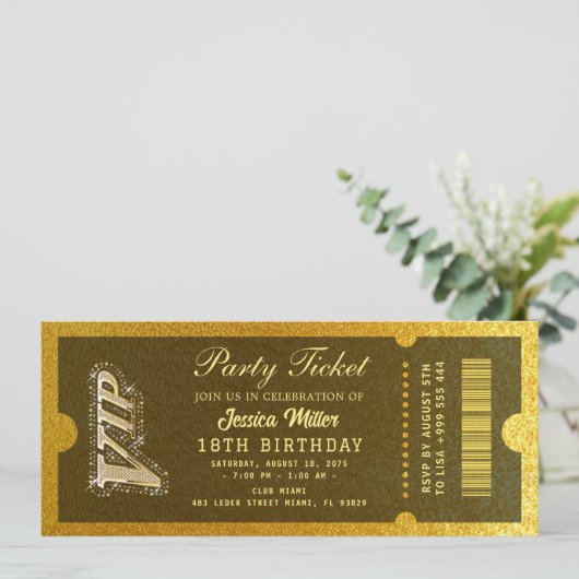 Golden Party Ticket Invitation (Debout devant)
