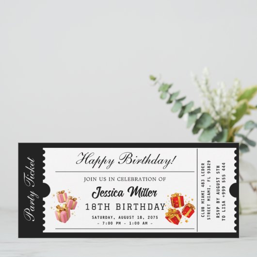 Golden Party Ticket Invitation (Debout devant)