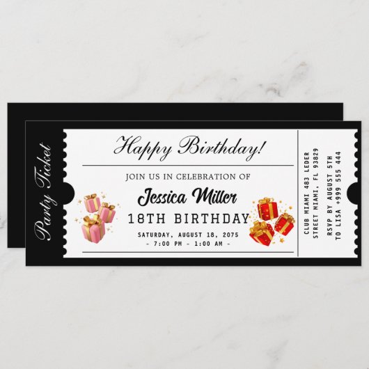 Golden Party Ticket Invitation (Devant / Derrière)