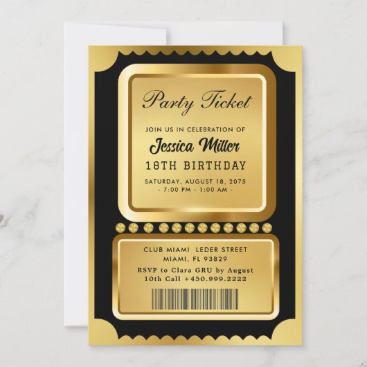 Golden Party Ticket Invitation (Devant)