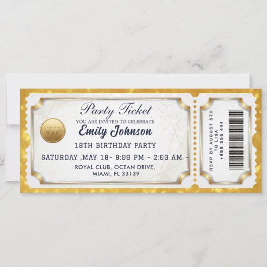 Golden  Party Ticket Invitation  (Devant)