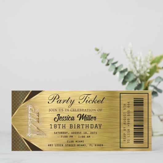 Golden Party Ticket Invitation (Debout devant)