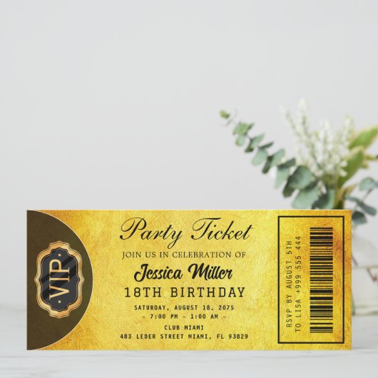 Golden Party Ticket Invitation (Debout devant)