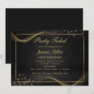 Golden Party Ticket Invitation Kaart