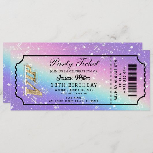 Golden Party Ticket Invitation Kaart (Voorkant / Achterkant)