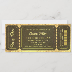 Golden Party Ticket Invitation Kaart