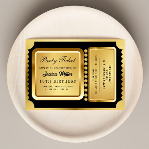 Golden Party Ticket Invitation Kaart