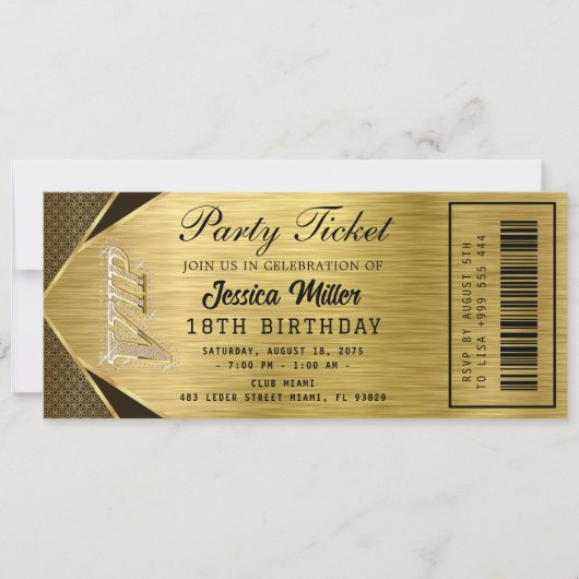 Golden Party Ticket Invitation Kaart (Voorkant)