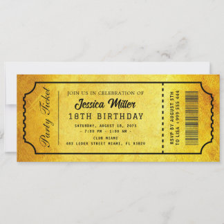 Golden Party Ticket Invitation Kaart