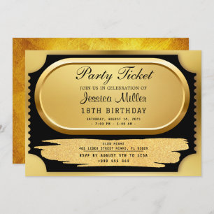 Golden Party Ticket Invitation Kaart