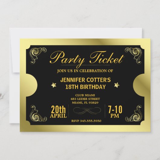 Golden Party Ticket Save The Date (Voorkant)