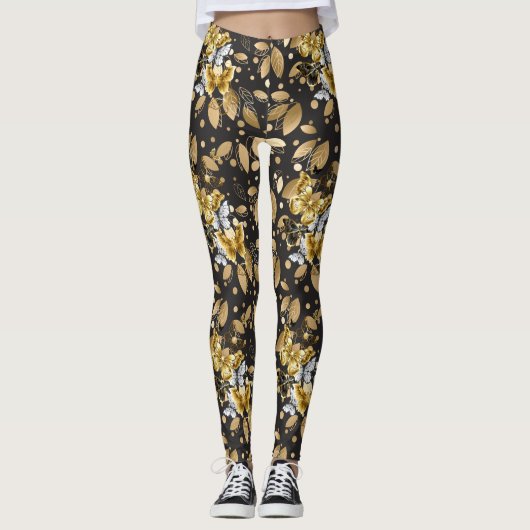 Golden Pattern 06.bw DGrey BG Leggings (Voorkant)