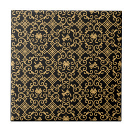 Golden Pattern met Black Background Ceramic Tegel Tegeltje