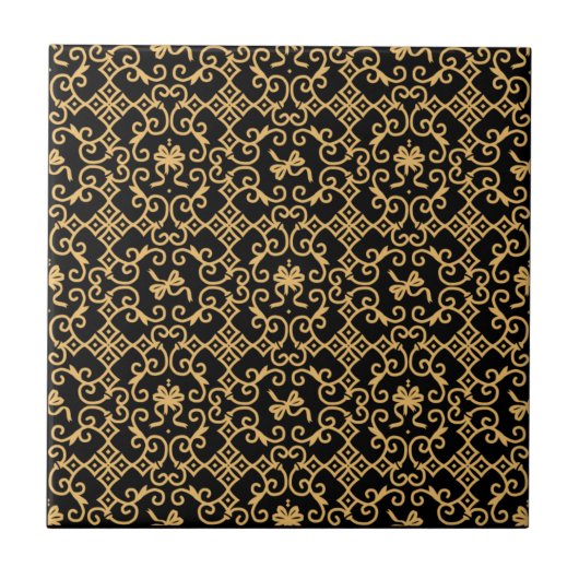 Golden Pattern met Black Background Ceramic Tegel Tegeltje (Voorkant)