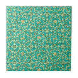 Golden Pattern met Turquoise Background Tegeltje