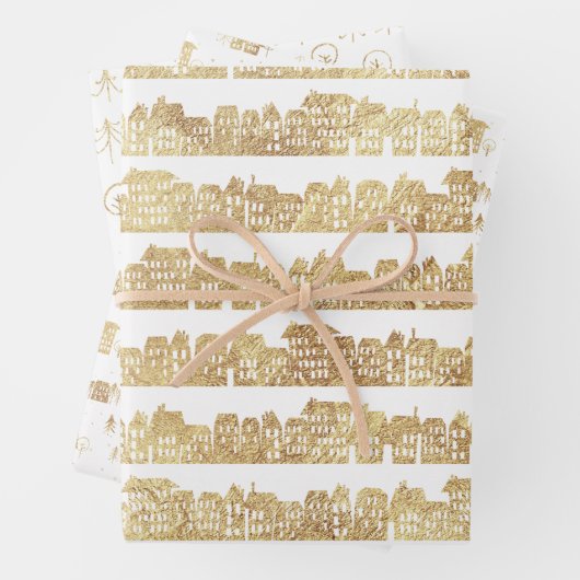Golden Pattern Urban Snow Wrapping Paper Sheets (In situ)