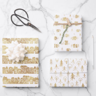 Golden Pattern Urban Snow Wrapping Paper Sheets