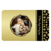 Golden Paw Prints on Black with Custom Name Magneet (Horizontaal)