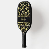 Golden Paw Prints on Black with Custom Name Pickleball Paddle (Links)