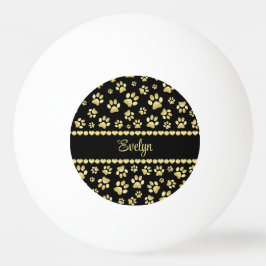 Golden Paw Prints on Black with Custom Name Pingpongballen