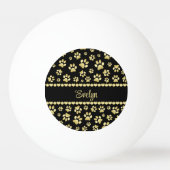 Golden Paw Prints on Black with Custom Name Pingpongballen (Achterkant)