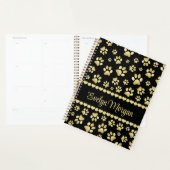 Golden Paw Prints on Black with Custom Name Planner (Display)