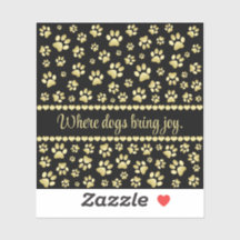 Golden Paw Prints on Black with Custom Name