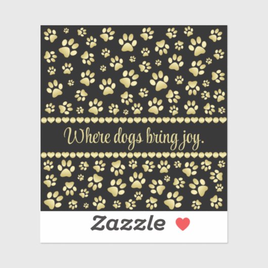 Golden Paw Prints on Black with Custom Name Sticker (Vel)