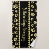 Golden Paw Prints on Black with Custom Name Strandlaken (Voorkant)