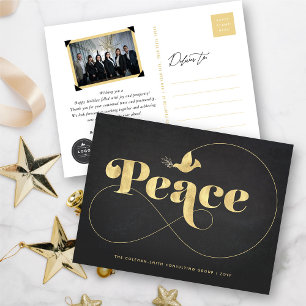 Golden Peace and Dove Stylish Typography Business Feestdagenkaart