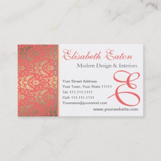 Golden Peach Shimmer Damask Elegant Woman's Visitekaartje