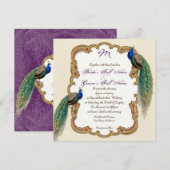 Golden Peacock & Calligrafiefirls Uitnodiging (Voorkant / Achterkant)