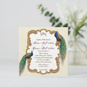 Golden Peacock & Calligrafiefirls Uitnodiging (Staand voorkant)