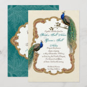 Golden Peacock & Calligrafiefirls Uitnodiging (Voorkant / Achterkant)