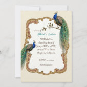 Golden Peacock & Calligraphy Swirls Invitation (Devant)
