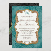 Golden Peacock & Calligraphy Swirls Invitation (Devant / Derrière)