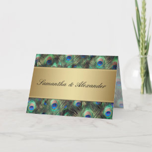 Golden Peacock Feather Folded Wedding Invitation