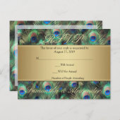 Golden Peacock Feather RSVP Reageer Uitnodiging Briefkaart (Voorkant / Achterkant)