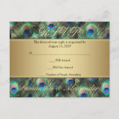 Golden Peacock Feather RSVP Reageer Uitnodiging Briefkaart (Voorkant)