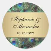 Golden Peacock Feather Wedding Ronde Sticker (Voorkant)