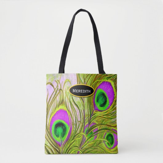 Golden Peacock Feathers All-Over-Print Canvas tas (Voorkant)