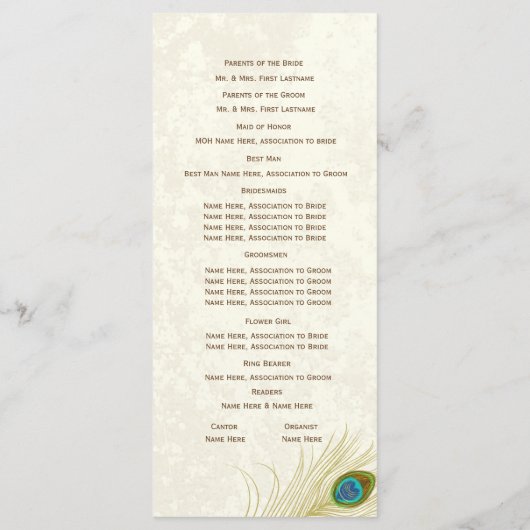Golden Peacock Feathers Wedding Program Programma (Achterkant)