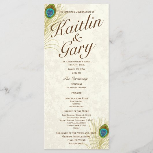 Golden Peacock Feathers Wedding Program Programma (Voorkant)