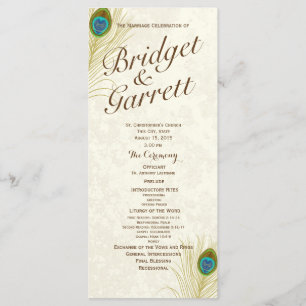 Golden Peacock Feathers Wedding Programme Programma