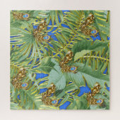 Golden Peacock Leaves on Cerulean Blue Legpuzzel (Horizontaal)