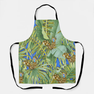 Golden Peacock lekt op Cerulean Blue All-Over-Pr Schort