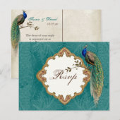 Golden Peacock & Swirls - RSVP Response Briefkaart (Voorkant / Achterkant)