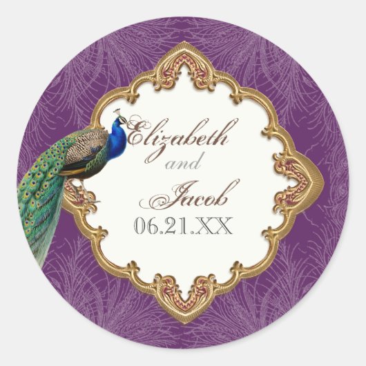 Golden Peacock & Swirls - Sticker Mariage ou sceau (Devant)