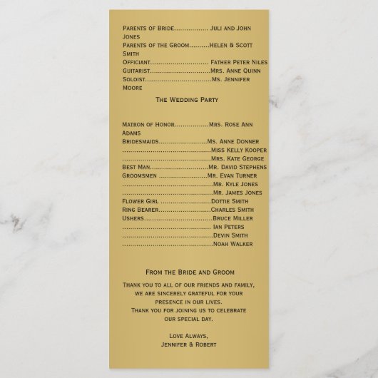 Golden Peacock Trouwprogramma Programma (Achterkant)